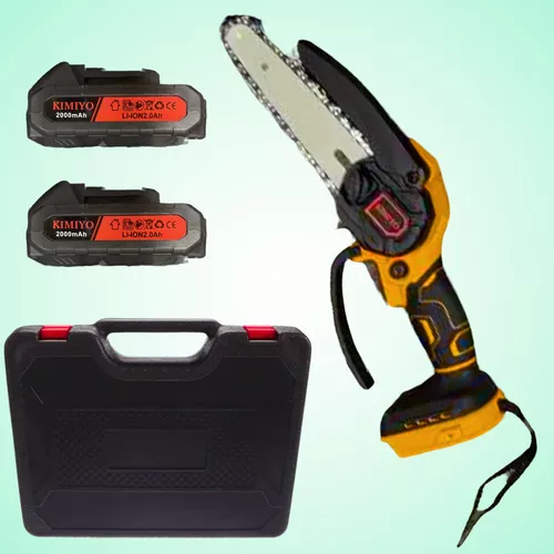 Egykezes akkumulátoros láncfűrész, ágvágó, 16 cm-es a vágólappal + 2 akksi + koffer / citromsárga