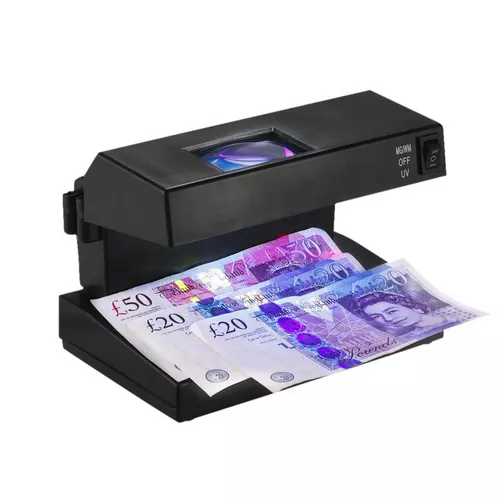 Pénzvizsgáló, bankjegyvizsgáló / hosszú élettartamú UV fénycsővel, nagyítóval
