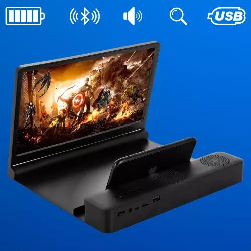 Mobil kijelző nagyító bluetooth hangszóróval - fekete
