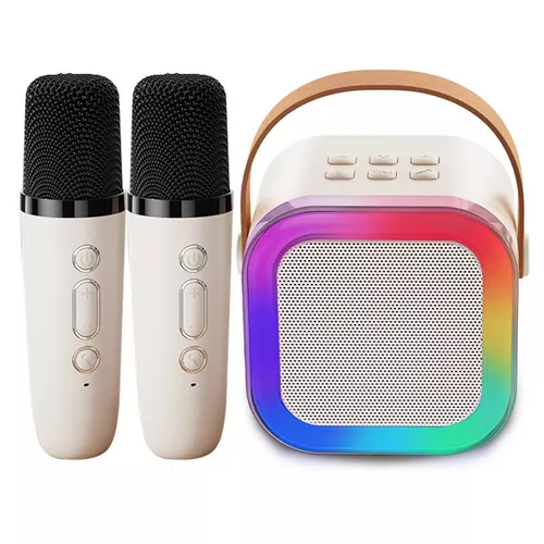 Mini karaoke szett, RGB hordozható bluetooth hangszóró + 2 vezetéknélküli mikrofon
