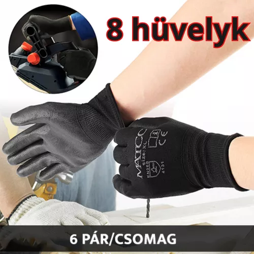 Munkavédelmi kesztyű – poliuretánba mártott – 6 pár/csomag / 8 hüvelykes méret