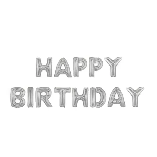 Óriás Happy Birthday betű lufik / 13 db-os - ezüst