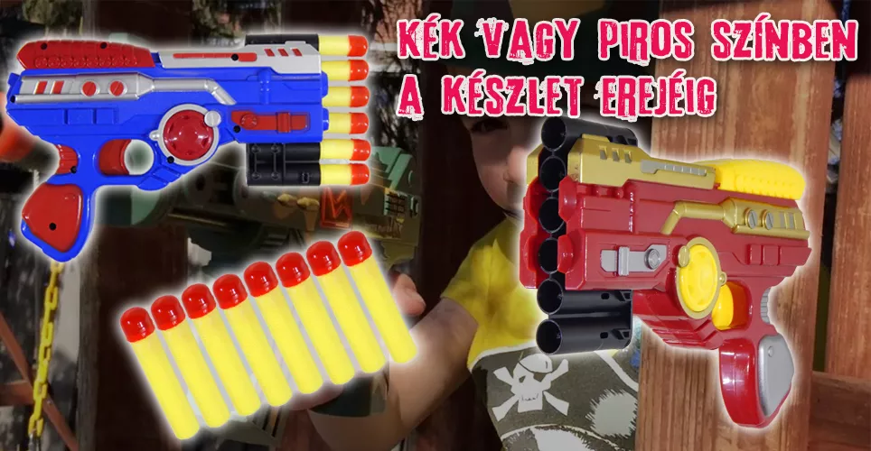 piros -  Szivacslövő játékpisztoly / 6 db szivacsos lőszerrel