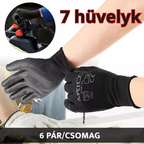 Munkavédelmi kesztyű – poliuretánba mártott – 6 pár/csomag / 7 hüvelykes méret