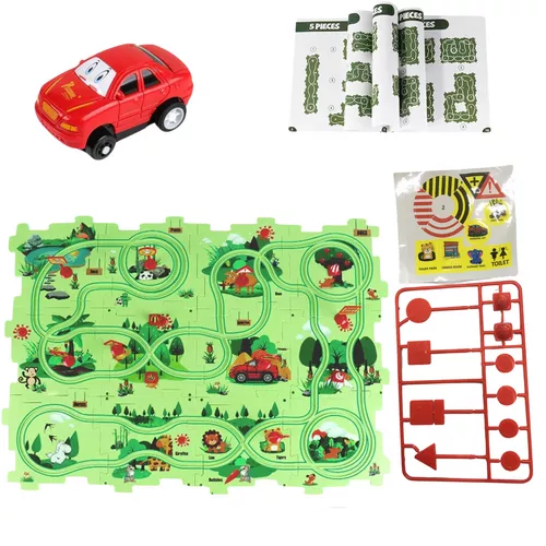 Kreatív készlet, 15 részes autópálya puzzle kisautóval