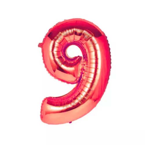 Óriás számos lufi / metál fólia, 40 cm (1 db)/ 9-es számjegy - piros