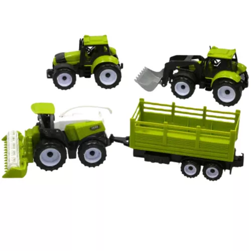 Mezőgazdasági traktor készlet pótkocsival, 3 db-os
